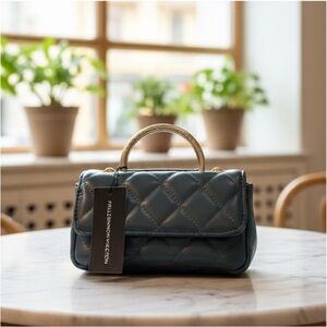 French Connection Elegant Teal Blue Quilted Handbag